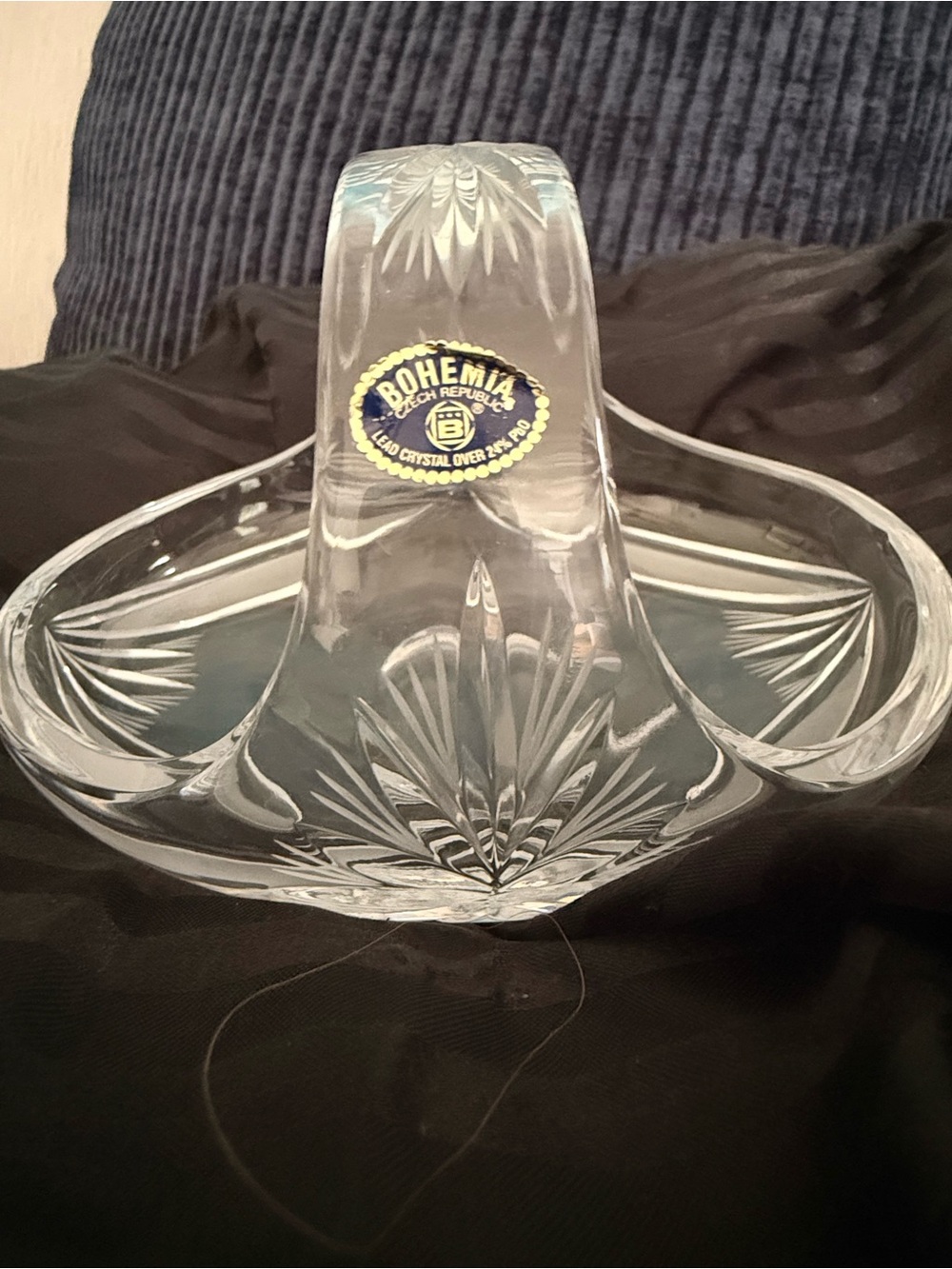 Vintage Bohemia Czech Republic 24% Lead Crystal Cut Glass Basket Bowl